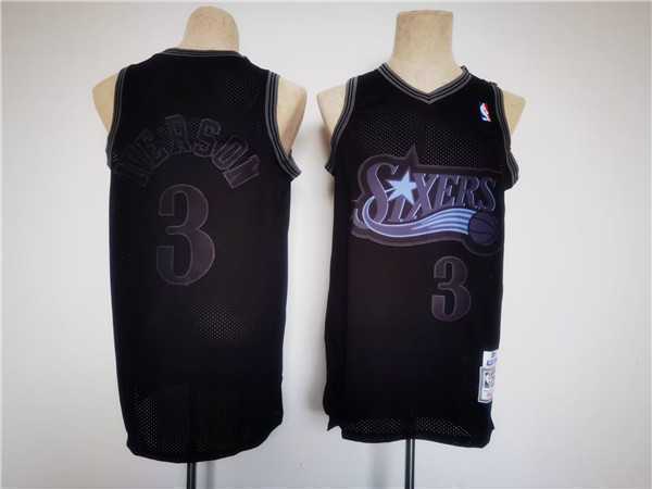 Men%27s Philadelphia 76ers #3 Allen Iverson Black Throwback basketball Jersey->nba womens jerseys->NBA Jersey